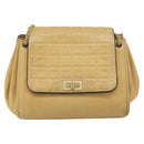 CHANEL Choco Bar line Chain Shoulder Bag Lamb Skin Beige Gold CC Auth bs31909-13