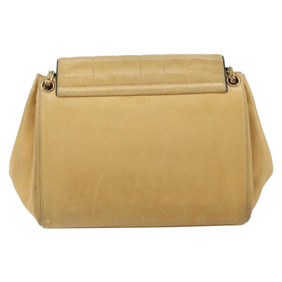 CHANEL Choco Bar line Chain Shoulder Bag Lamb Skin Beige Gold CC Auth bs31909