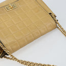 CHANEL Choco Bar line Chain Shoulder Bag Lamb Skin Beige Gold CC Auth bs31909-6