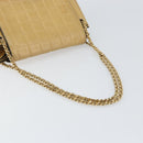 CHANEL Choco Bar line Chain Shoulder Bag Lamb Skin Beige Gold CC Auth bs31909-7