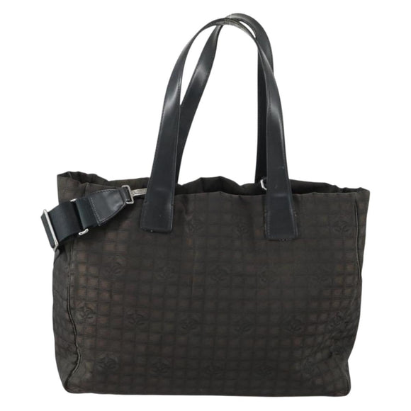 CHANEL New Travel Line Tote Bag Nylon 2way Brown Silver CC Auth bs31911