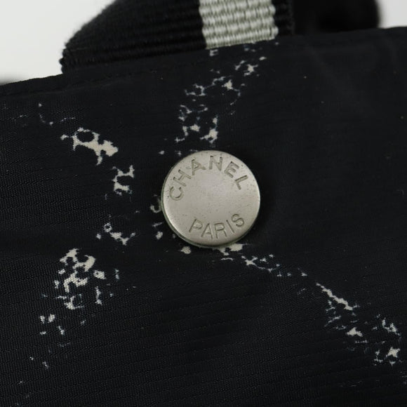 CHANEL Travel Line Boston Bag Nylon Black Silver CC Auth bs31912