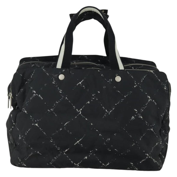 CHANEL Travel Line Boston Bag Nylon Black Silver CC Auth bs31912