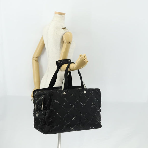 CHANEL Travel Line Boston Bag Nylon Black Silver CC Auth bs31912