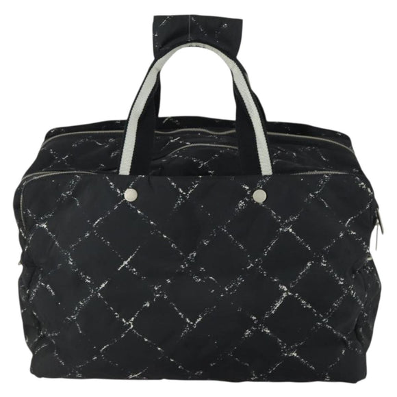 CHANEL Travel Line Boston Bag Nylon Black Silver CC Auth bs31912