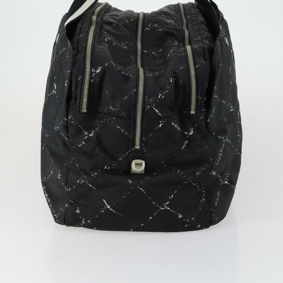 CHANEL Travel Line Boston Bag Nylon Black Silver CC Auth bs31912
