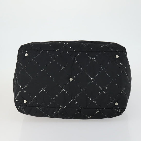 CHANEL Travel Line Boston Bag Nylon Black Silver CC Auth bs31912