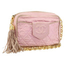 CHANEL Chain Shoulder Bag Satin Pink Gold CC Auth bs31914-1