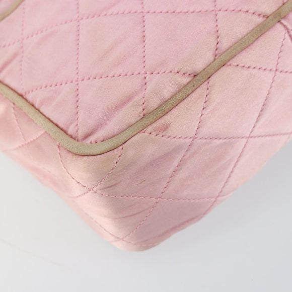 CHANEL Chain Shoulder Bag Satin Pink Gold CC Auth bs31914