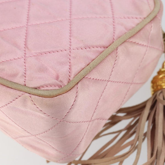 CHANEL Chain Shoulder Bag Satin Pink Gold CC Auth bs31914