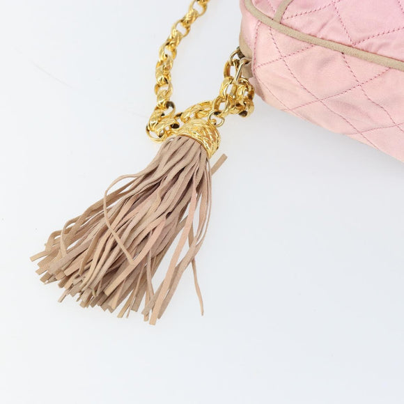 CHANEL Chain Shoulder Bag Satin Pink Gold CC Auth bs31914