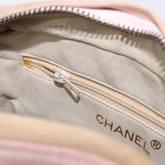 CHANEL Chain Shoulder Bag Satin Pink Gold CC Auth bs31914