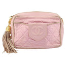 CHANEL Chain Shoulder Bag Satin Pink Gold CC Auth bs31914-2