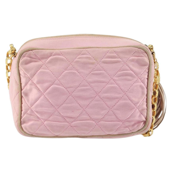 CHANEL Chain Shoulder Bag Satin Pink Gold CC Auth bs31914