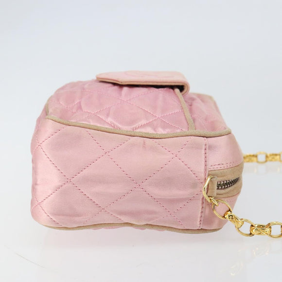 CHANEL Chain Shoulder Bag Satin Pink Gold CC Auth bs31914