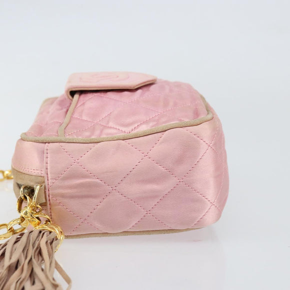 CHANEL Chain Shoulder Bag Satin Pink Gold CC Auth bs31914