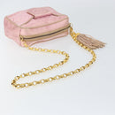 CHANEL Chain Shoulder Bag Satin Pink Gold CC Auth bs31914-7