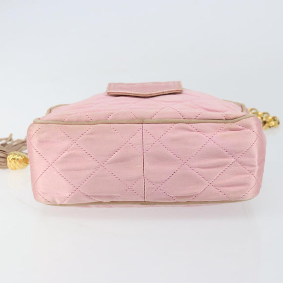 CHANEL Chain Shoulder Bag Satin Pink Gold CC Auth bs31914
