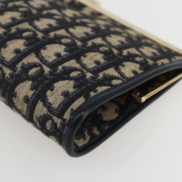 Christian Dior Trotter Canvas Clutch Bag Navy Gold Auth bs31917