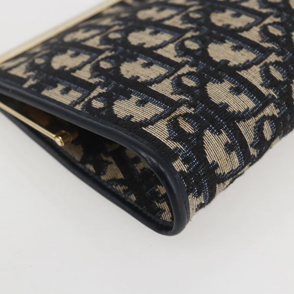 Christian Dior Trotter Canvas Clutch Bag Navy Gold Auth bs31917