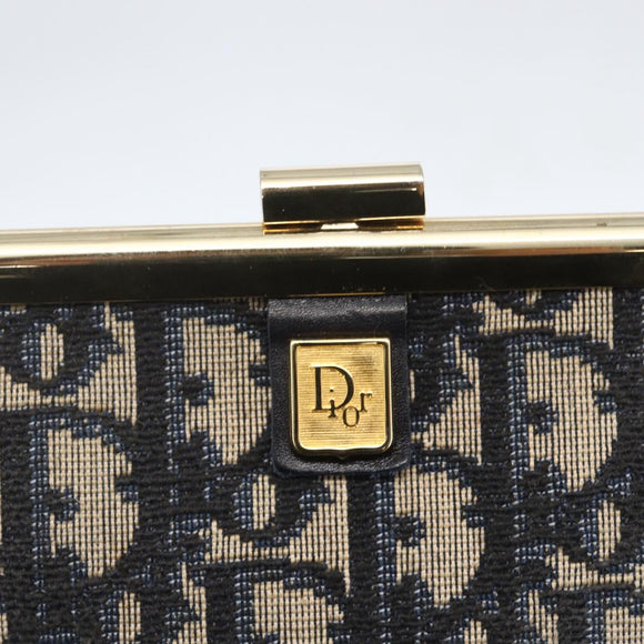 Christian Dior Trotter Canvas Clutch Bag Navy Gold Auth bs31917