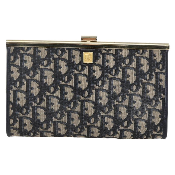 Christian Dior Trotter Canvas Clutch Bag Navy Gold Auth bs31917