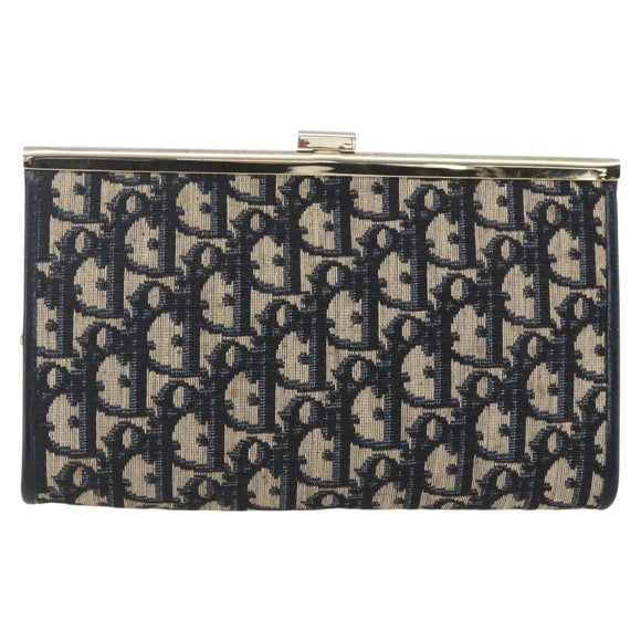 Christian Dior Trotter Canvas Clutch Bag Navy Gold Auth bs31917
