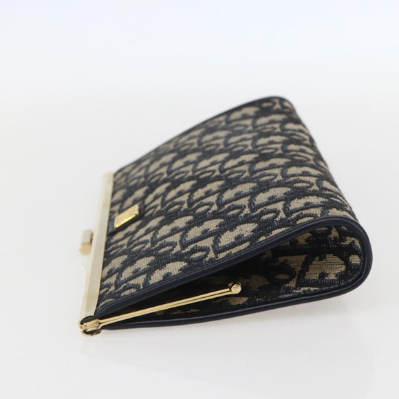 Christian Dior Trotter Canvas Clutch Bag Navy Gold Auth bs31917