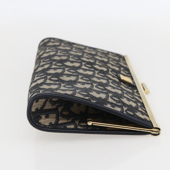 Christian Dior Trotter Canvas Clutch Bag Navy Gold Auth bs31917