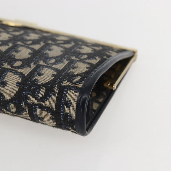 Christian Dior Trotter Canvas Clutch Bag Navy Gold Auth bs31917