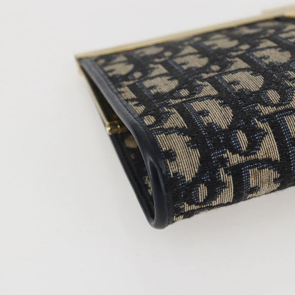 Christian Dior Trotter Canvas Clutch Bag Navy Gold Auth bs31917
