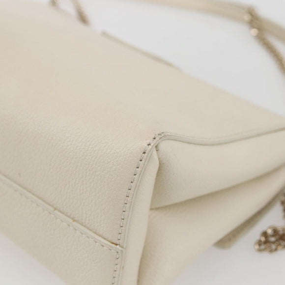 Jimmy Choo Chain Shoulder Bag Leather White Gold Auth bs31956