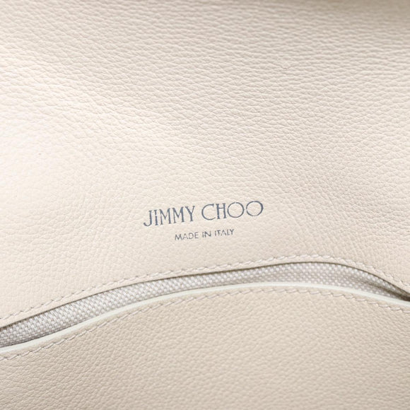 Jimmy Choo Chain Shoulder Bag Leather White Gold Auth bs31956