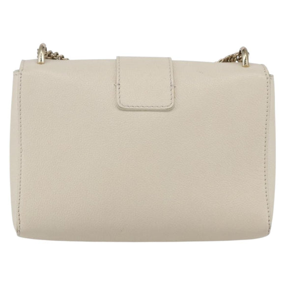 Jimmy Choo Chain Shoulder Bag Leather White Gold Auth bs31956