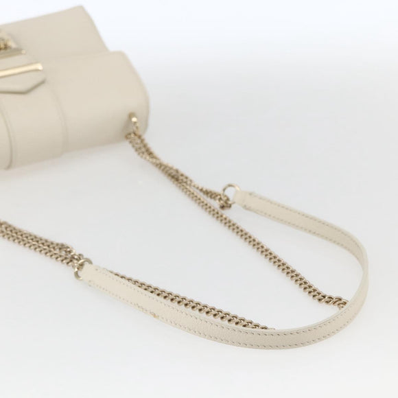 Jimmy Choo Chain Shoulder Bag Leather White Gold Auth bs31956
