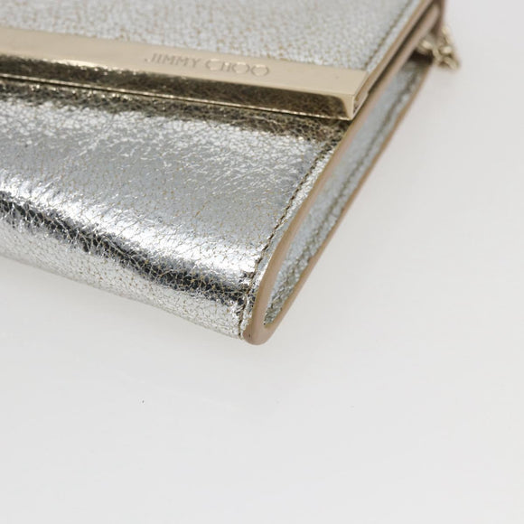 Jimmy Choo Chain Shoulder Wallet Shoulder Bag Leather Silver Gold Auth bs31957