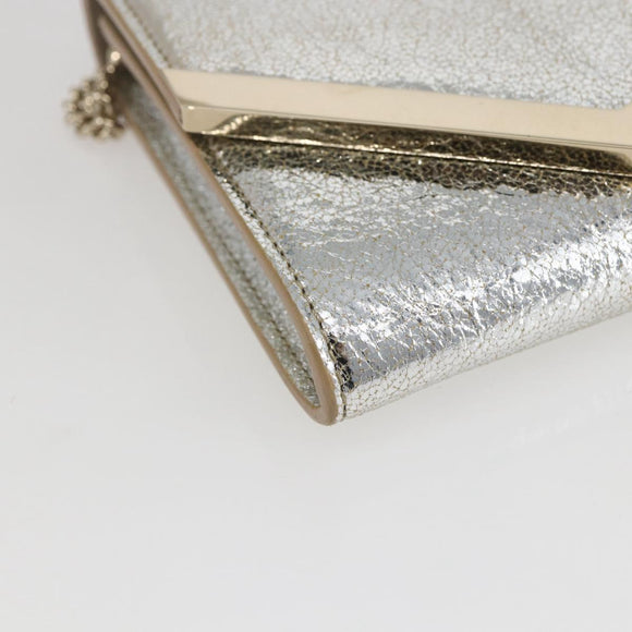 Jimmy Choo Chain Shoulder Wallet Shoulder Bag Leather Silver Gold Auth bs31957