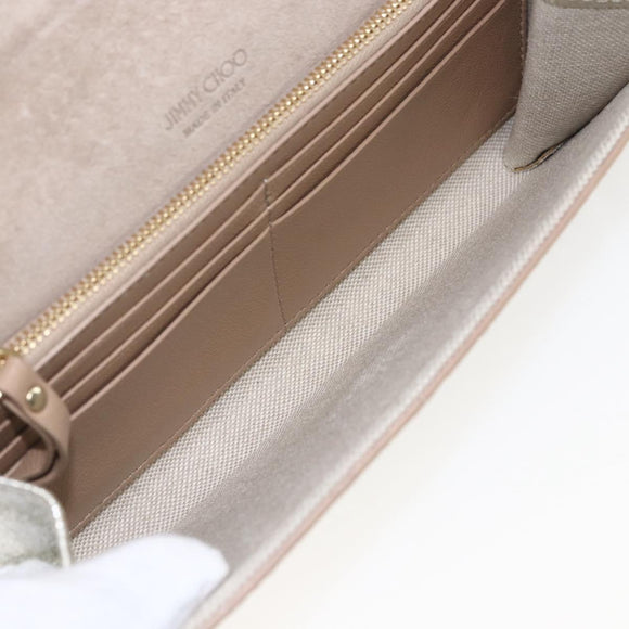 Jimmy Choo Chain Shoulder Wallet Shoulder Bag Leather Silver Gold Auth bs31957