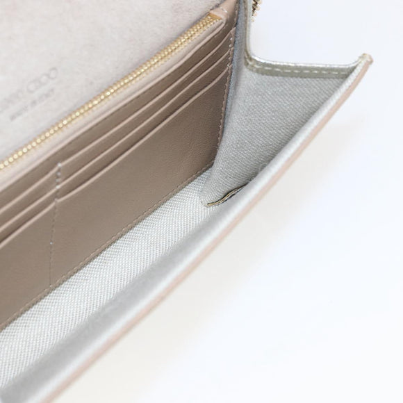 Jimmy Choo Chain Shoulder Wallet Shoulder Bag Leather Silver Gold Auth bs31957