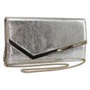 Jimmy Choo Chain Shoulder Wallet Shoulder Bag Leather Silver Gold Auth bs31957-1