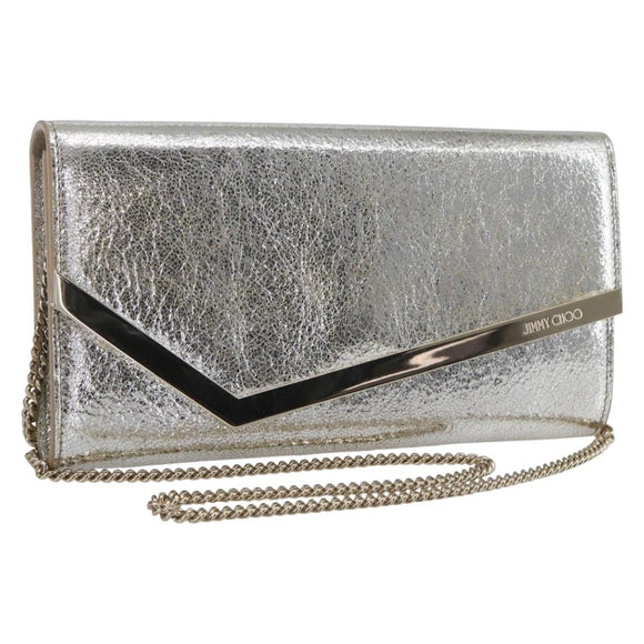 Jimmy Choo Chain Shoulder Wallet Shoulder Bag Leather Silver Gold Auth bs31957