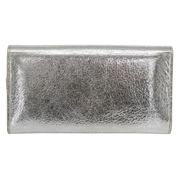 Jimmy Choo Chain Shoulder Wallet Shoulder Bag Leather Silver Gold Auth bs31957