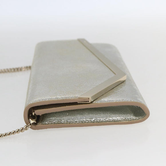 Jimmy Choo Chain Shoulder Wallet Shoulder Bag Leather Silver Gold Auth bs31957