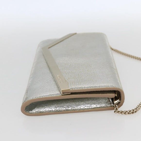 Jimmy Choo Chain Shoulder Wallet Shoulder Bag Leather Silver Gold Auth bs31957
