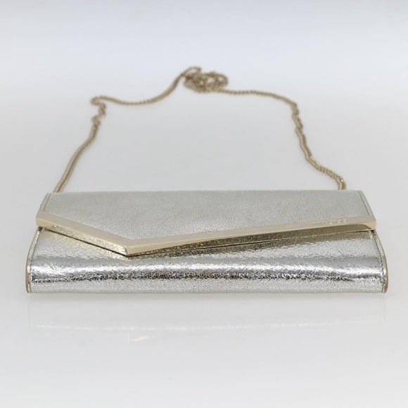 Jimmy Choo Chain Shoulder Wallet Shoulder Bag Leather Silver Gold Auth bs31957