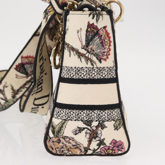 Christian Dior jardin Hand Bag Canvas 2way Beige Gold Auth bs31958