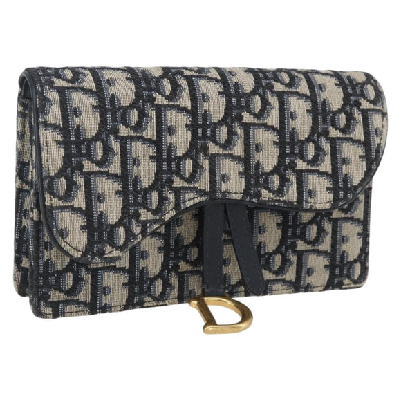 Christian Dior Trotter Canvas Saddle Waist bag Navy Gold Auth bs31962