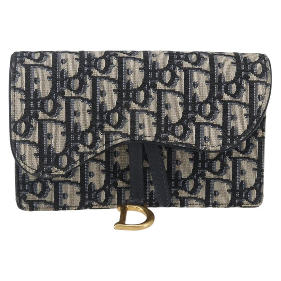 Christian Dior Trotter Canvas Saddle Waist bag Navy Gold Auth bs31962