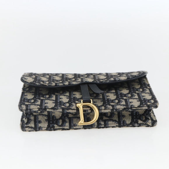 Christian Dior Trotter Canvas Saddle Waist bag Navy Gold Auth bs31962