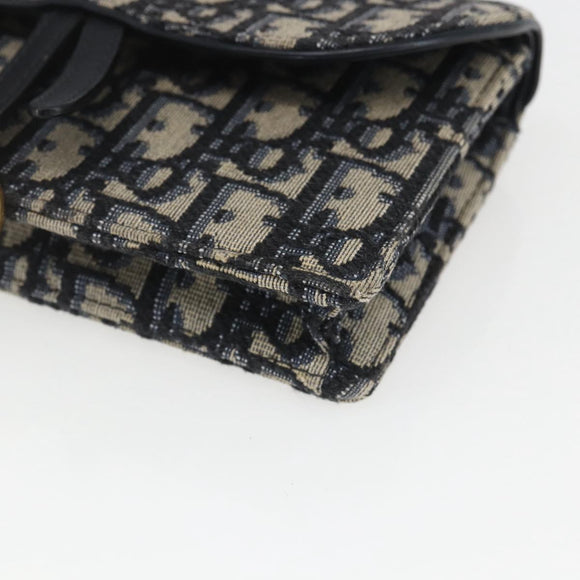 Christian Dior Trotter Canvas Saddle Waist bag Navy Gold Auth bs31962